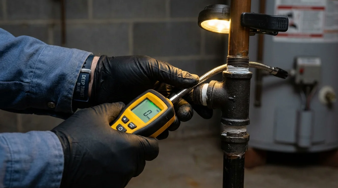 Gas leak detection with electronic sniffer by Johns Plumbing LLC in Keene