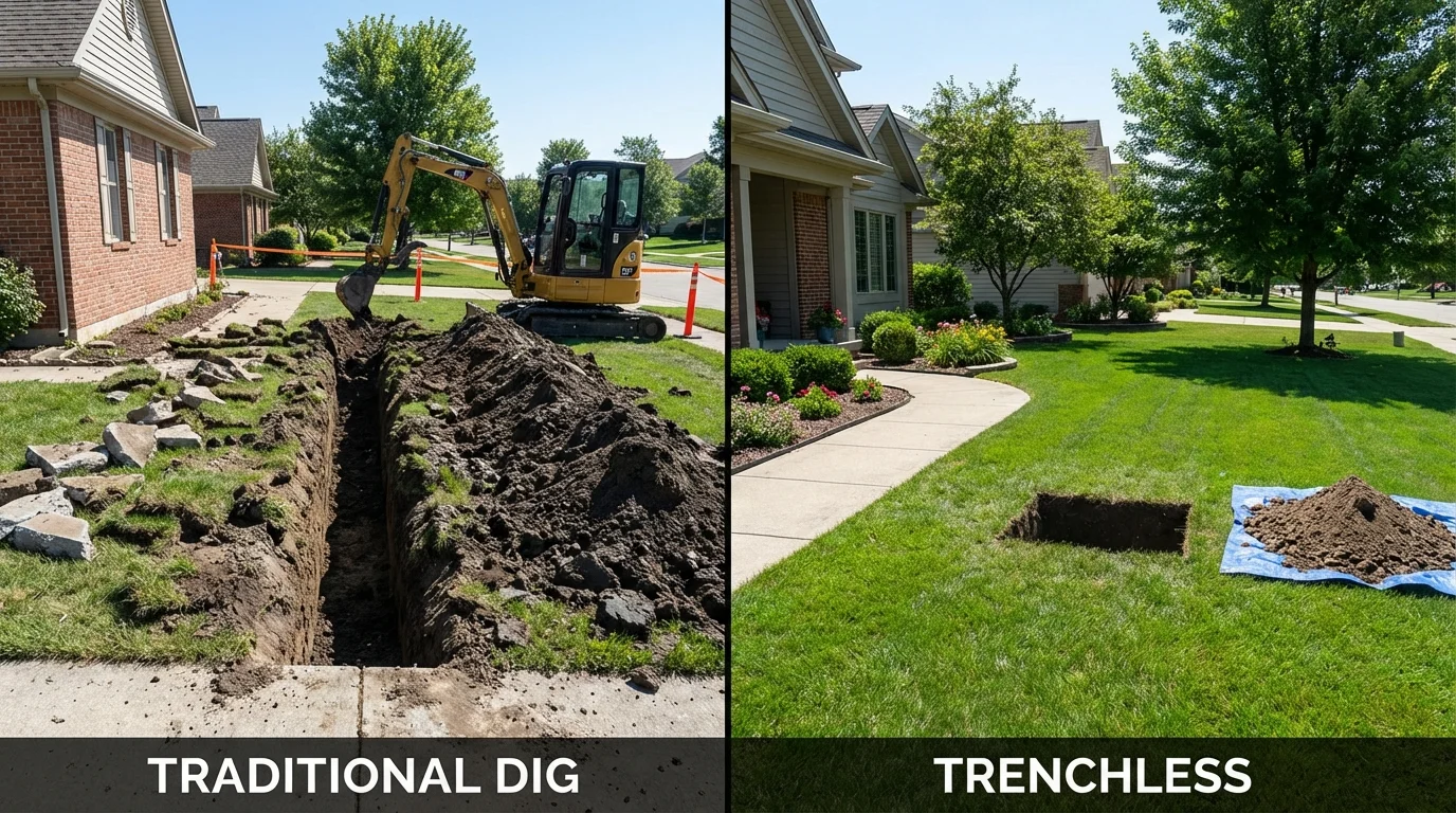 Trenchless sewer repair with minimal yard damage versus traditional excavation in Keene, NH